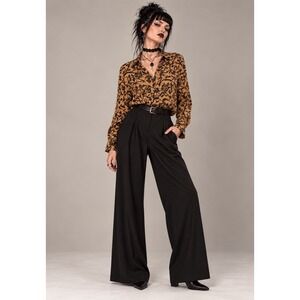 Tianello Womens Large Mustard Botanical Print Tencel Rayon Button Front Blouse